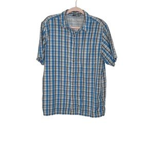The north face blue plaid short sleeve button down
